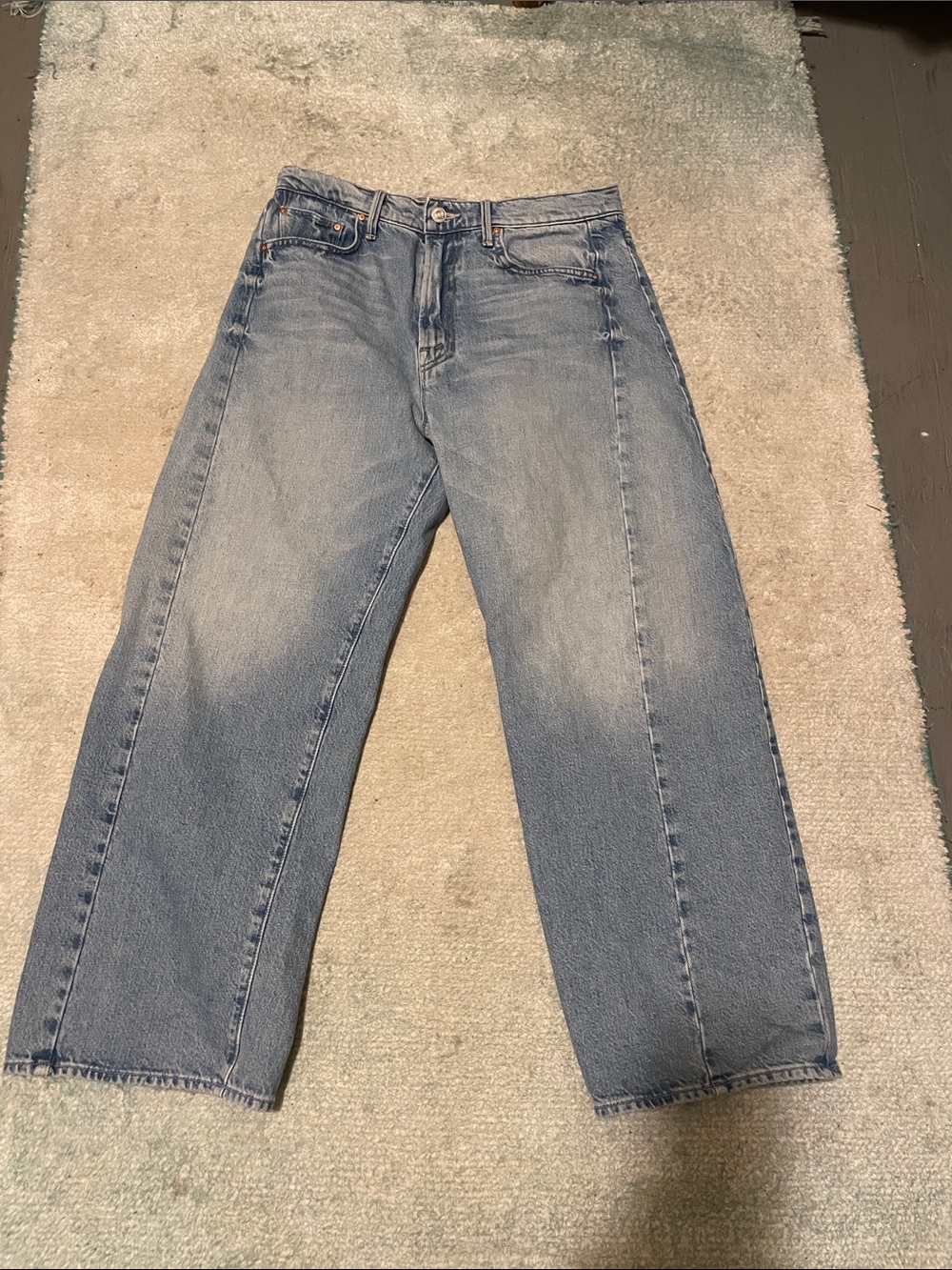 MOTHER Light Blue High-Rise Wide Leg Jeans - The Half-Pipe Ankle